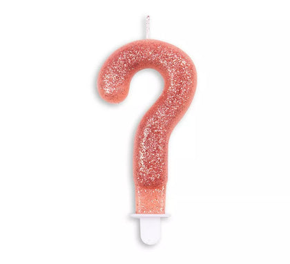 Vela de Cumpleaños con Purpurina Interrogante ? color Oro Rosa