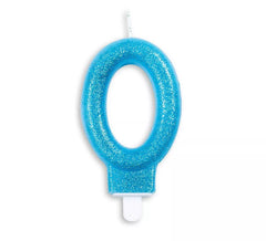 Vela de Aniversário com Glitter Número 0 Azul