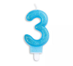 Vela de aniversário com glitter azul número 3