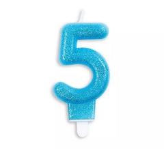Vela de aniversário com glitter azul número 5