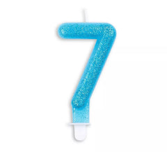 Vela de aniversário com glitter azul número 7