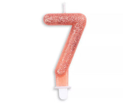 Vela de aniversário de ouro rosa número 7 com glitter