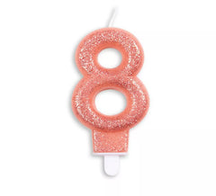 Vela de aniversário de ouro rosa número 8 com glitter