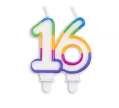 Vela de Aniversário Número 16 Multicolorida