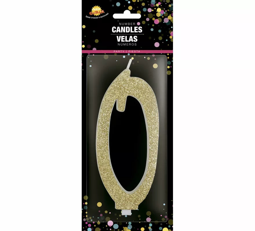 Translation missing: pt-PT.Vela Escarchada Oro Número 0, de 12.5 cm