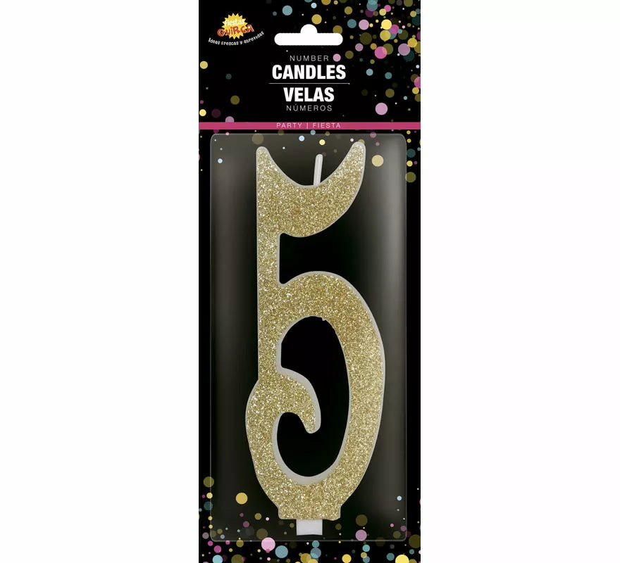 Translation missing: pt-PT.Vela Escarchada Oro Número 5, de 12.5 cm