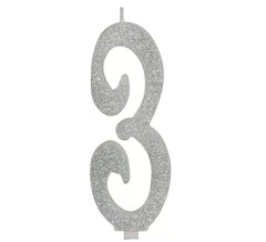 Vela número 3 em prata fosca, 12,5 cm
