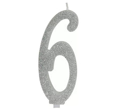 Vela número 6 em prata fosca, 12,5 cm