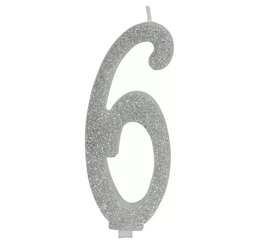 Translation missing: pt-PT.Vela Escarchada Plata Número 6, de 12.5 cm