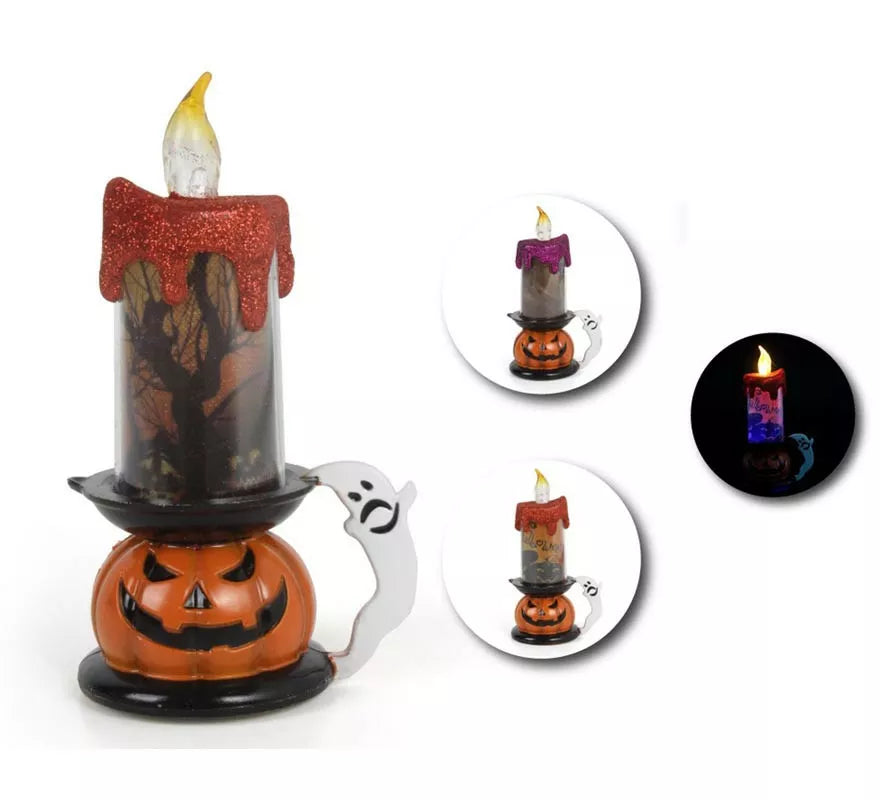 Translation missing: pt-PT.Vela Halloween con base Calabaza en modelos surtidos con luz de 9,5x16,5 cm