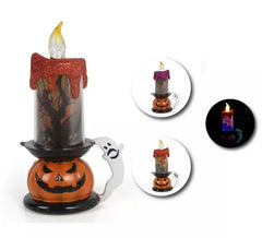 Vela de Halloween com base de Abóbora em diversos modelos com luz medindo 9,5x16,5 cm