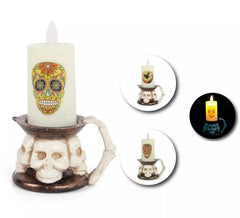 Vela de Halloween com base de caveira em diversos modelos com luz de 9,3x14,3 cm