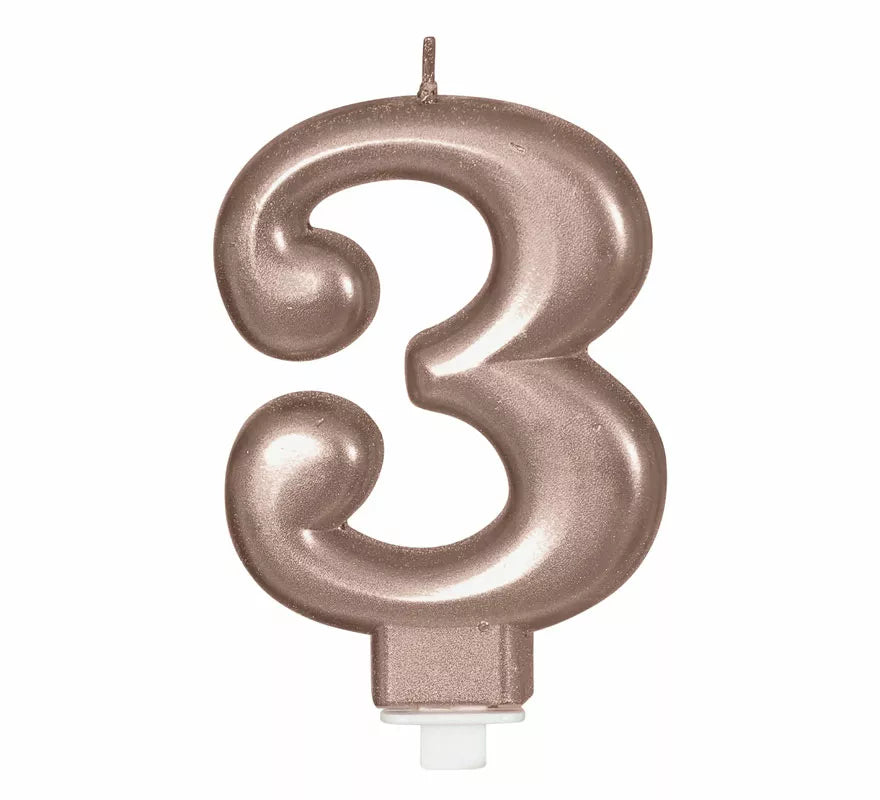 Vela Metalizada Oro y Rosa Número 3, de 8 cm