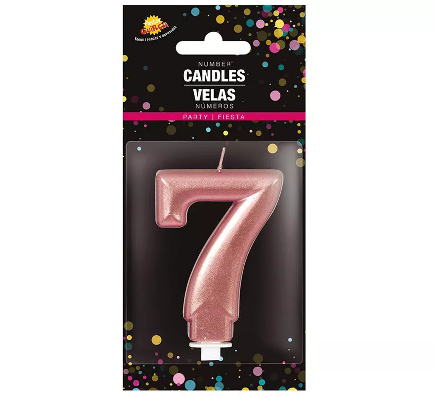 Translation missing: pt-PT.Vela Metalizada Oro y Rosa Número 7, de 8 cm