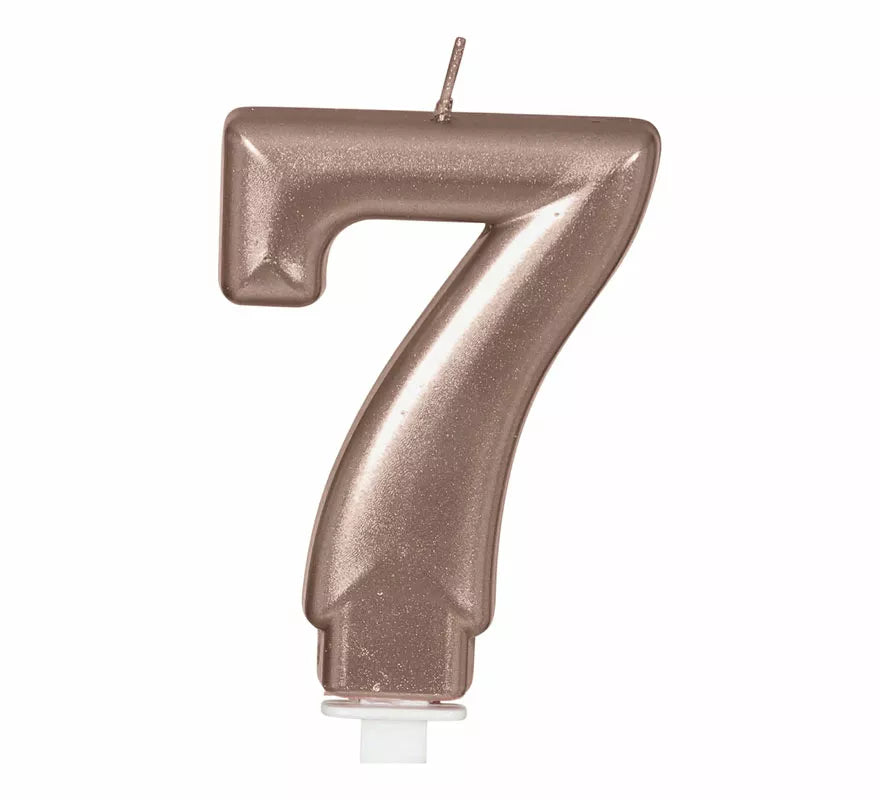 Translation missing: pt-PT.Vela Metalizada Oro y Rosa Número 7, de 8 cm
