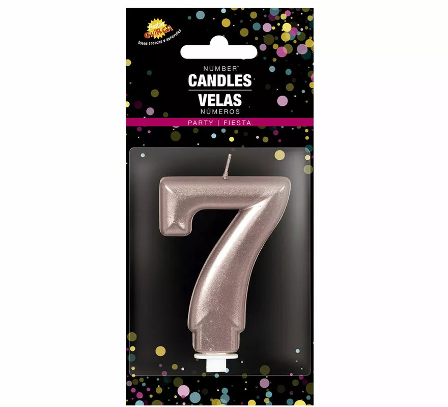 Translation missing: pt-PT.Vela Metalizada Oro y Rosa Número 7, de 8 cm