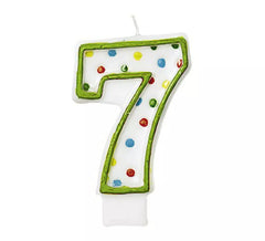 Vela de pontos coloridos com o número 7 para aniversários