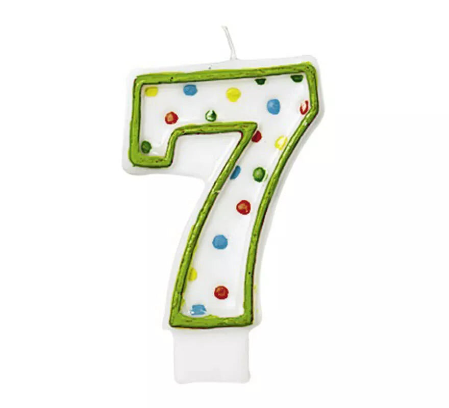 Translation missing: pt-PT.Vela Puntitos de colores con el número 7 para cumpleaños