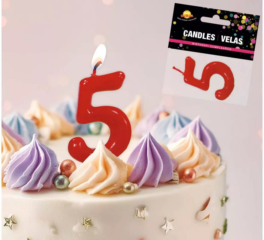 Translation missing: pt-PT.Vela roja con el número 5 para cumpleaños