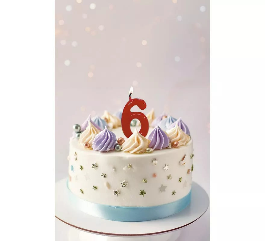 Translation missing: pt-PT.Vela roja con el número 6 para cumpleaños