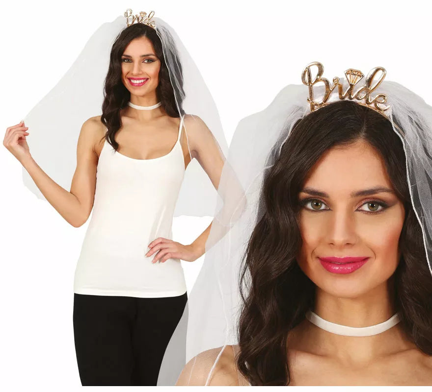 Translation missing: pt-PT.Velo de Novia blanco con Diadema Bride