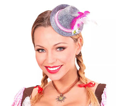 Mini chapéu bávaro da Oktoberfest com flor e penas