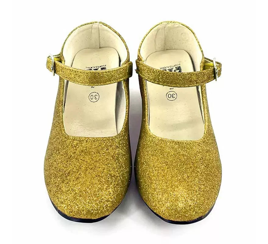 Translation missing: pt-PT.Zapato Sevillana con tacón Dorado Purpurina en números del 22 al 41