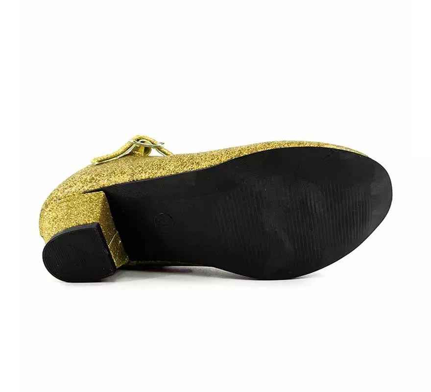 Translation missing: pt-PT.Zapato Sevillana con tacón Dorado Purpurina en números del 22 al 41