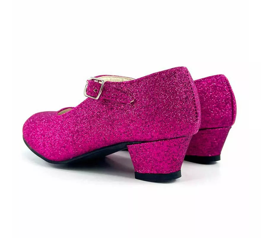 Translation missing: pt-PT.Zapato Sevillana con tacón Fucsia Purpurina en números del 22 al 41