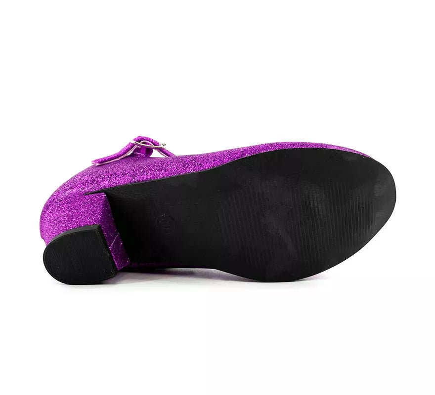 Translation missing: pt-PT.Zapato Sevillana con tacón Lila Purpurina en números del 22 al 41