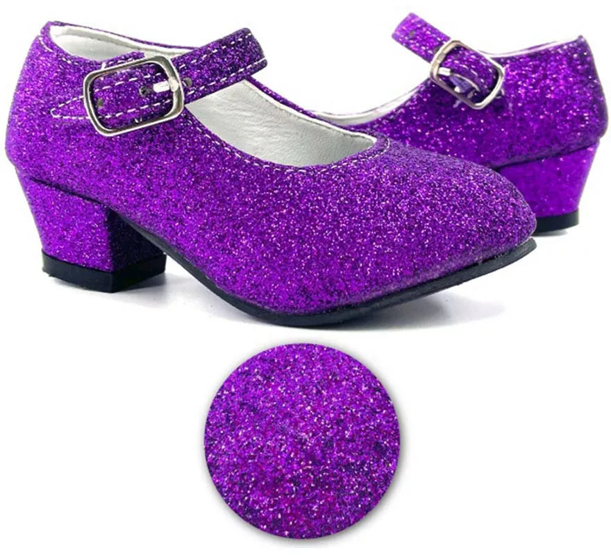 Translation missing: pt-PT.Zapato Sevillana con tacón Lila Purpurina en números del 22 al 41