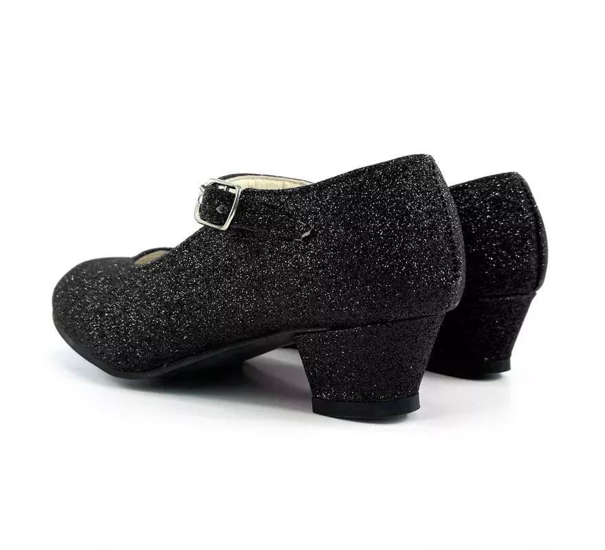 Translation missing: pt-PT.Zapato Sevillana con tacón Negro Purpurina en números del 22 al 41