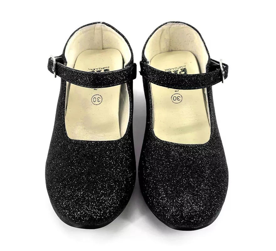 Translation missing: pt-PT.Zapato Sevillana con tacón Negro Purpurina en números del 22 al 41