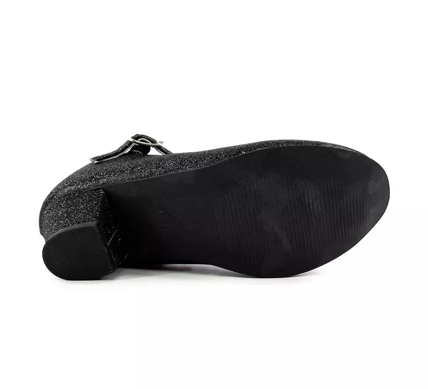 Translation missing: pt-PT.Zapato Sevillana con tacón Negro Purpurina en números del 22 al 41