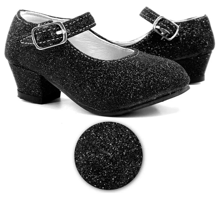 Translation missing: pt-PT.Zapato Sevillana con tacón Negro Purpurina en números del 22 al 41