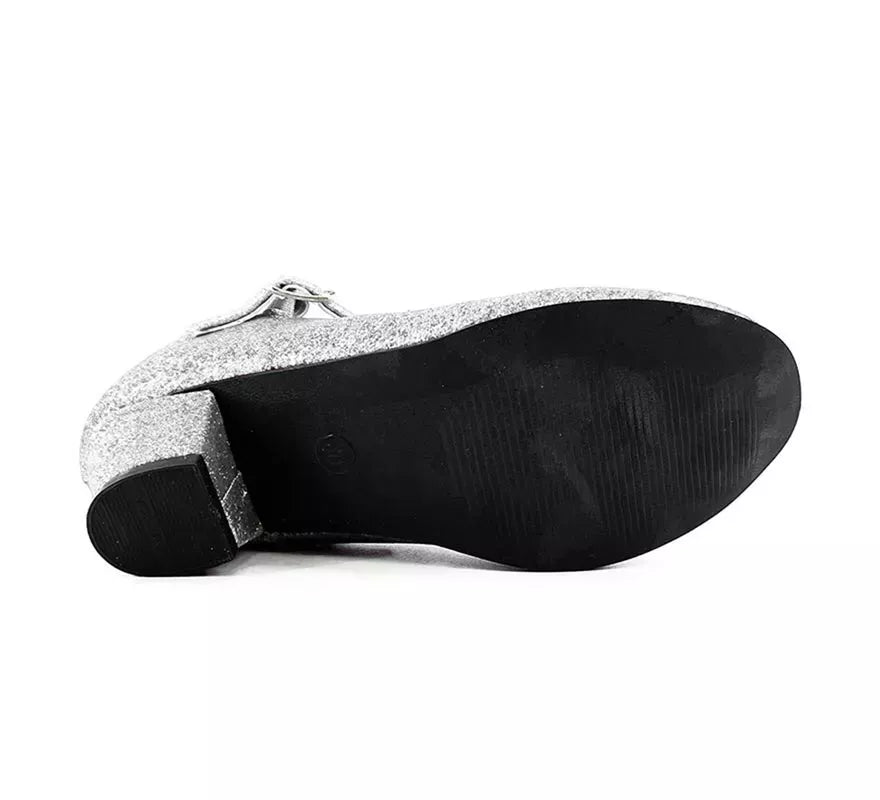 Translation missing: pt-PT.Zapato Sevillana con tacón Plateado Purpurina en números del 22 al 41