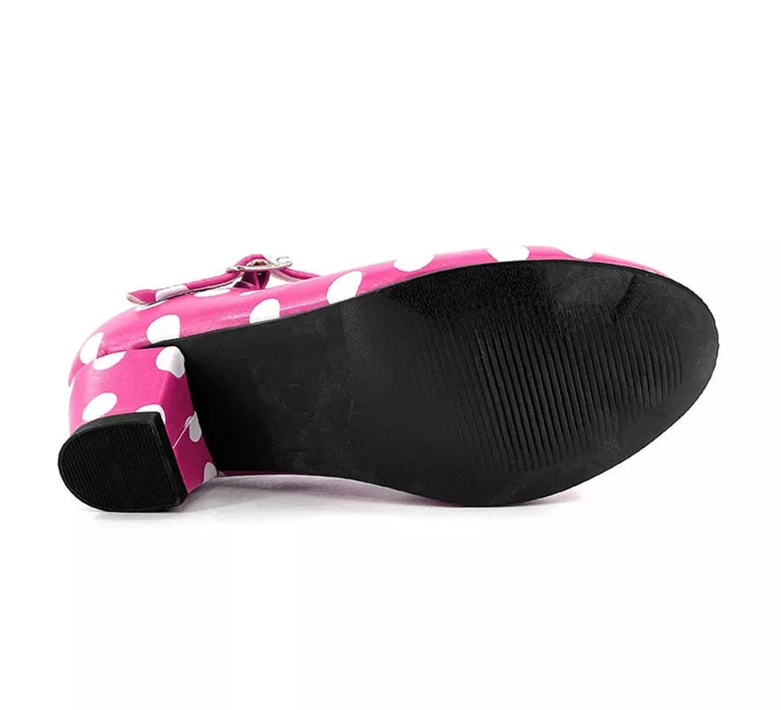 Translation missing: pt-PT.Zapato Sevillana de tacón Fucsia con lunares Blancos números del 22 al 41