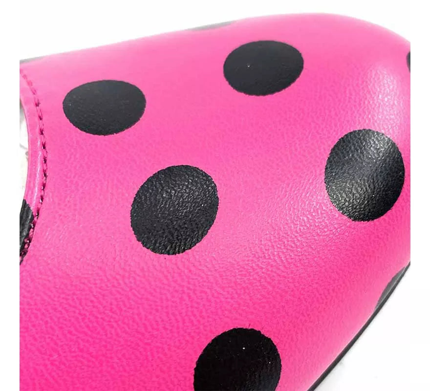 Translation missing: pt-PT.Zapato Sevillana con tacón Fucsia con lunares Negros números del 22 al 41