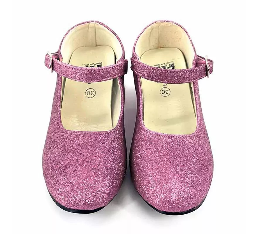Translation missing: pt-PT.Zapato Sevillana con tacón Rosa Purpurina en números del 22 al 41