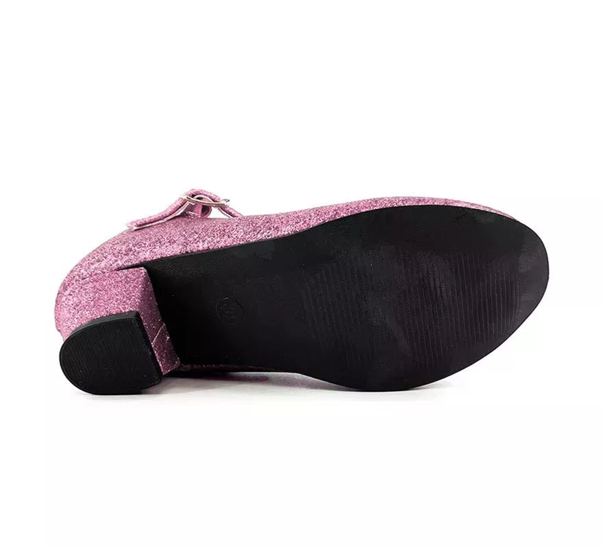Translation missing: pt-PT.Zapato Sevillana con tacón Rosa Purpurina en números del 22 al 41