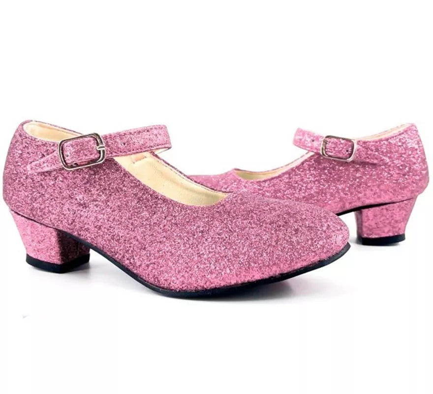 Translation missing: pt-PT.Zapato Sevillana con tacón Rosa Purpurina en números del 22 al 41