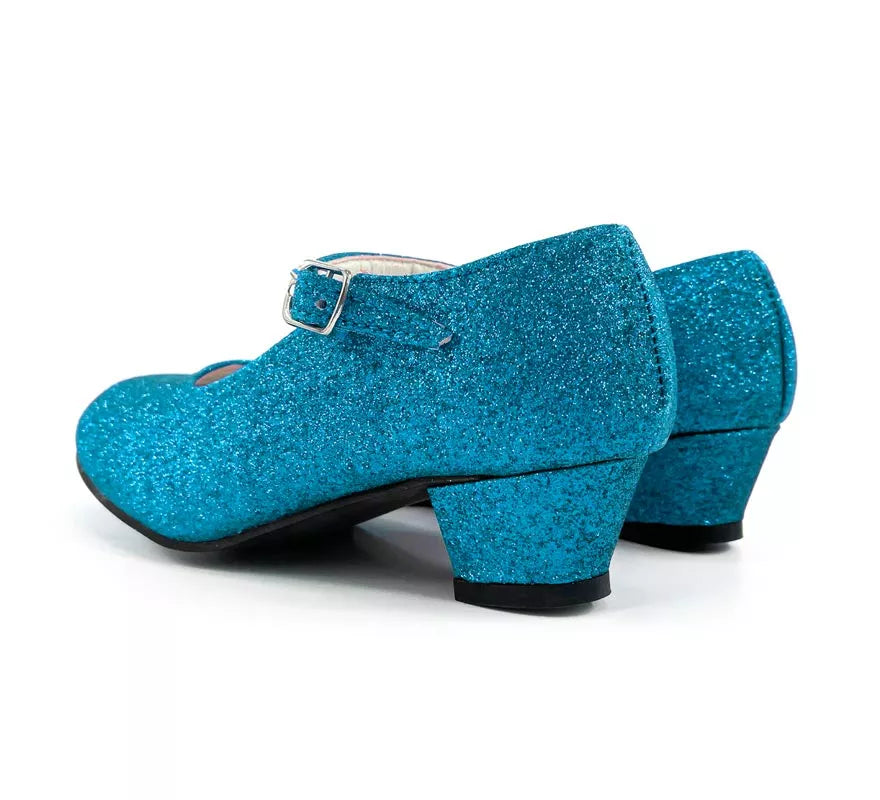 Translation missing: pt-PT.Zapato Sevillana con tacón Azul Turquesa Purpurina en números del 22 al 41