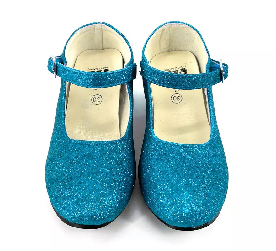 Translation missing: pt-PT.Zapato Sevillana con tacón Azul Turquesa Purpurina en números del 22 al 41