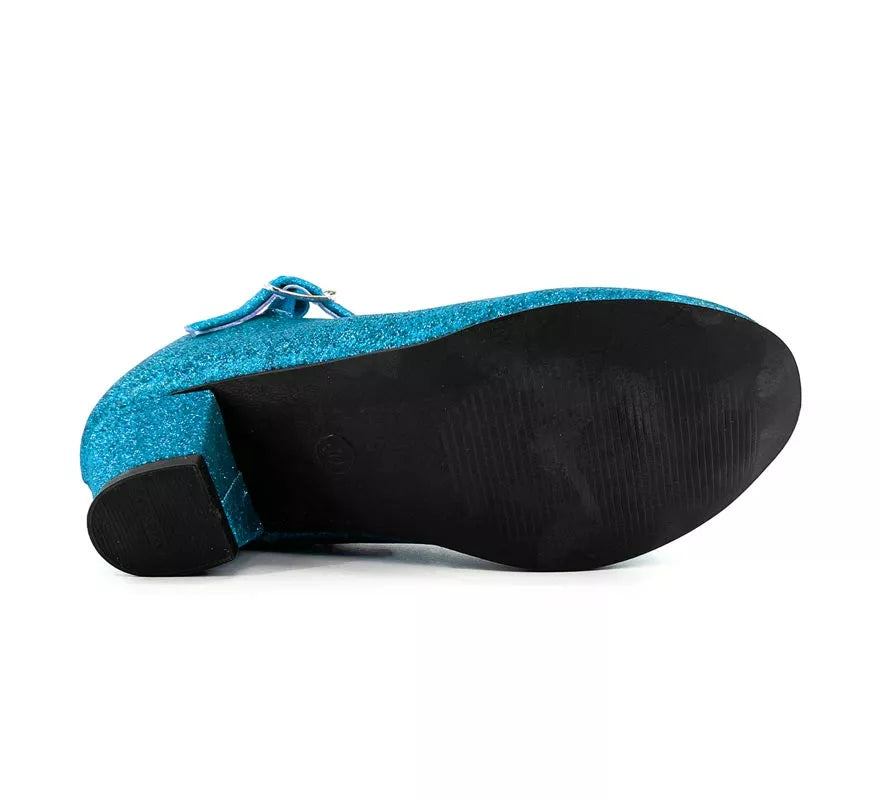 Translation missing: pt-PT.Zapato Sevillana con tacón Azul Turquesa Purpurina en números del 22 al 41