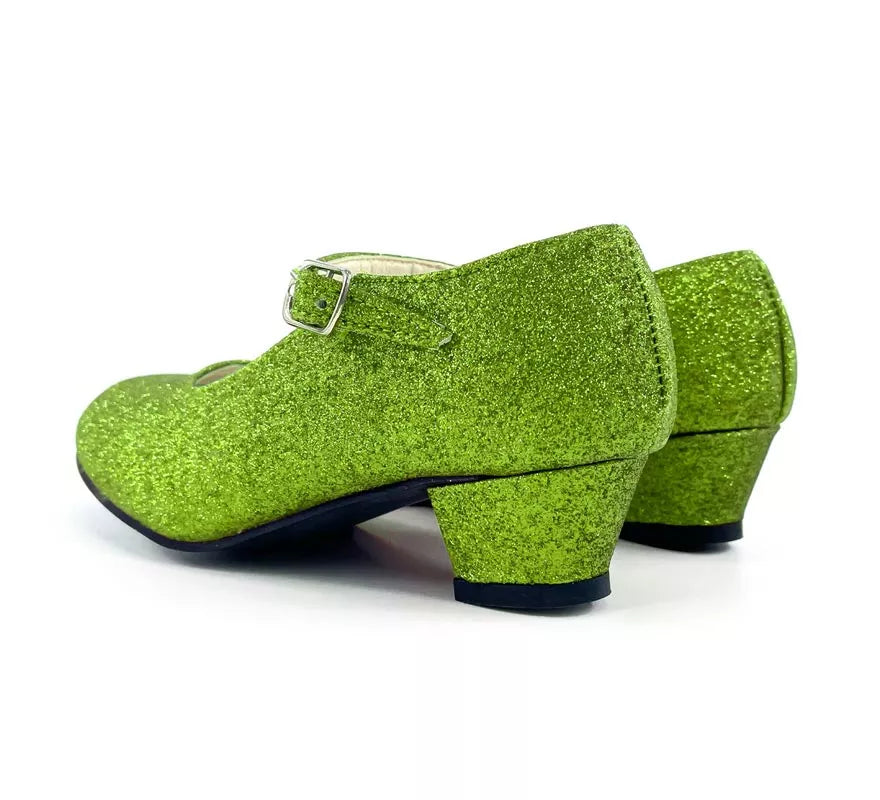 Zapato Sevillana con tacón Verde Purpurina en números del 22 al 41