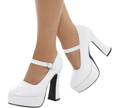 Sapatos brancos dos anos 70 com salto de 12,7 cm para mulheres